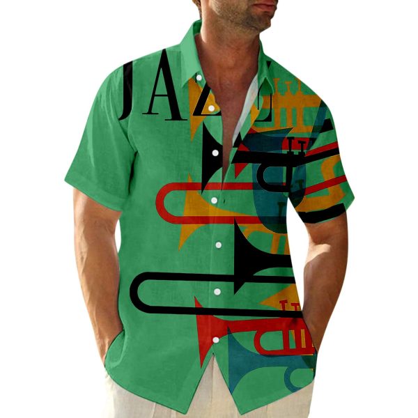 Men Short Sleeve Jazz Print Music Cool Shirts For Mens Social Luxury Designer Man Clothes Hawaiian 2