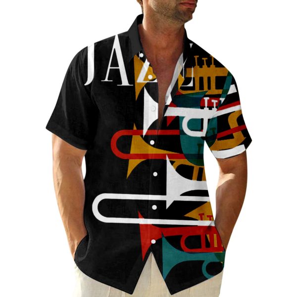 Men Short Sleeve Jazz Print Music Cool Shirts For Mens Social Luxury Designer Man Clothes Hawaiian