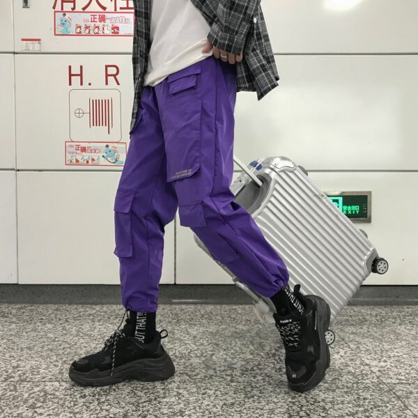 Men Streetwear Cargo Pants 2021 Overalls Mens Baggy Hip Hop Joggers Pants Pockets Harem Pants Purple 3
