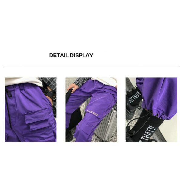 Men Streetwear Cargo Pants 2021 Overalls Mens Baggy Hip Hop Joggers Pants Pockets Harem Pants Purple 4