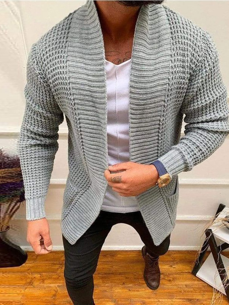 Men Striped Casual Knitting Cardigan Spring Autumn V Neck Solid Long Sleeve Male Jacket Daily Style 1