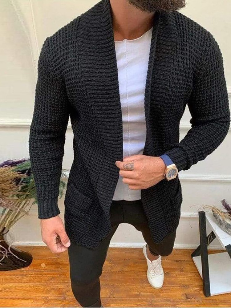 Men Striped Casual Knitting Cardigan Spring Autumn V Neck Solid Long Sleeve Male Jacket Daily Style 2