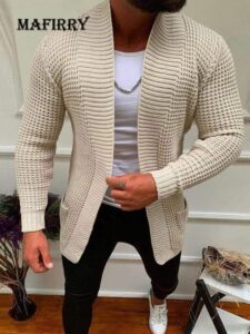 Men Striped Casual Knitting Cardigan Spring Autumn V Neck Solid Long Sleeve Male Jacket Daily Style