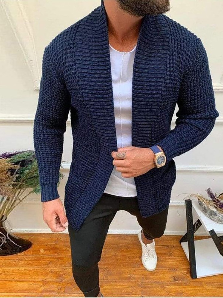 Men Striped Casual Knitting Cardigan Spring Autumn V Neck Solid Long Sleeve Male Jacket Daily Style 3