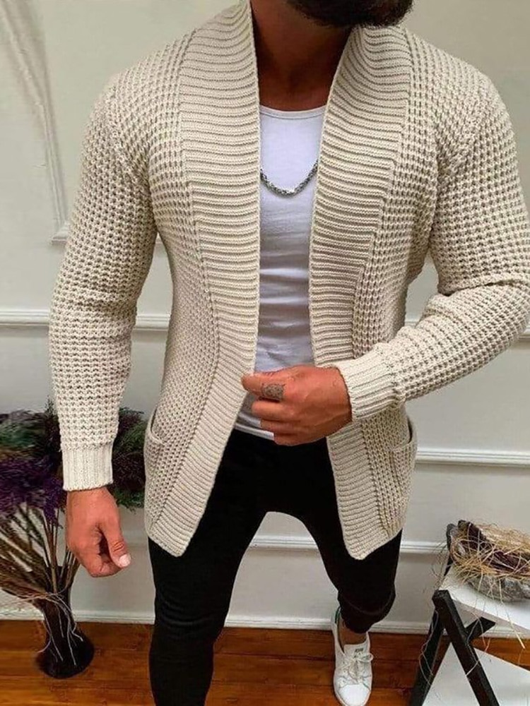 Men Striped Casual Knitting Cardigan Spring Autumn V Neck Solid Long Sleeve Male Jacket Daily Style 4