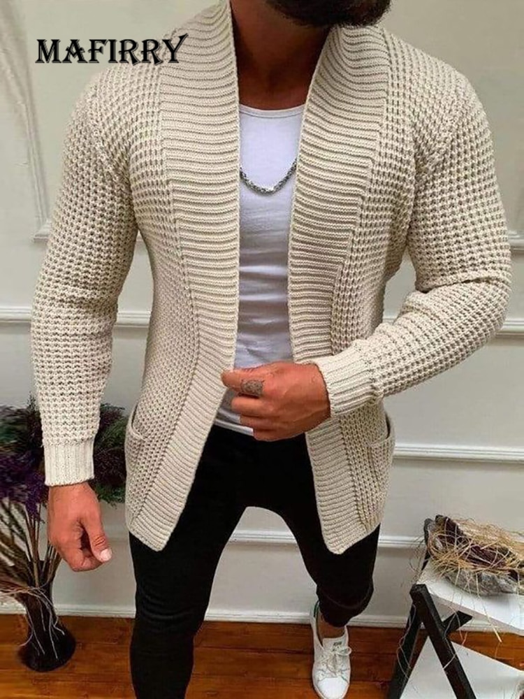 Men Striped Casual Knitting Cardigan Spring Autumn V Neck Solid Long Sleeve Male Jacket Daily Style