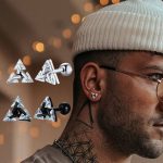 Men Stud Earring Triangle Pierced Crystal Zircon Stud