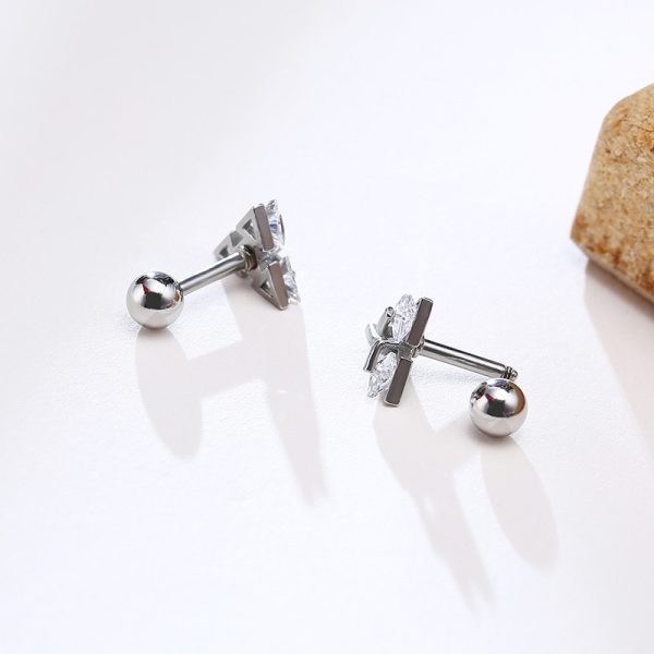 Men Stud Earring Triangle Pierced Crystal Zircon Stud Earrings Stainless Steel Tiny Minimalist Studs for Mens