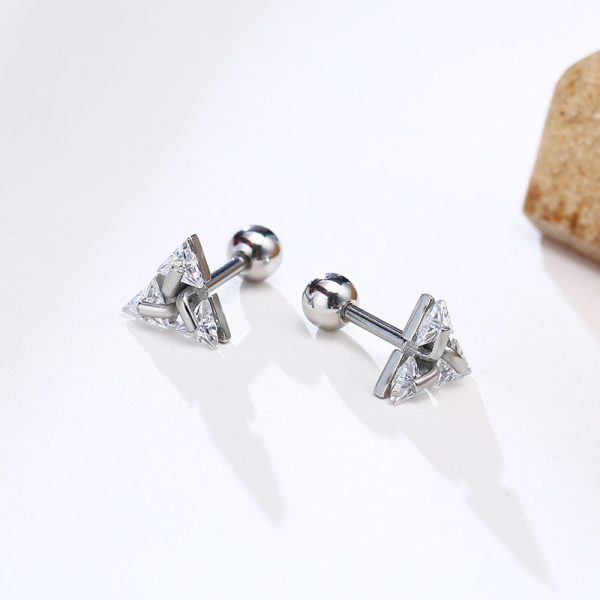 Men Stud Earring Triangle Pierced Crystal Zircon Stud Earrings Stainless Steel Tiny Minimalist Studs for Mens