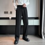 Men Suit Pants Solid Full Baggy Casual Wide