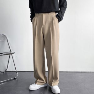Men Suit Pants Solid Full Baggy Casual Wide Leg Trousers for Men Khaki Black White Japanese 2.jpg 640x640 2