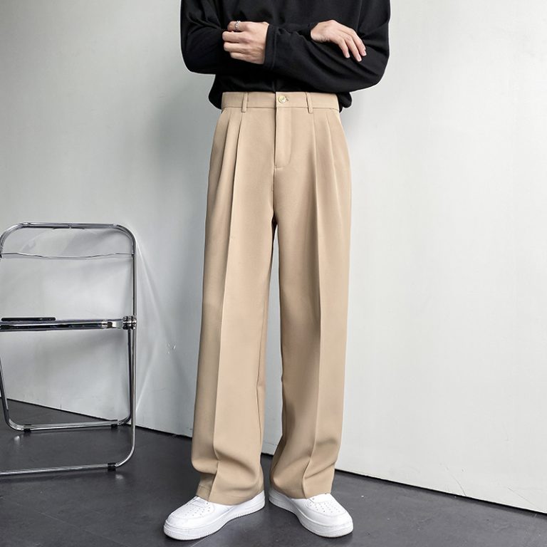 Men Suit Pants Solid Full Baggy Casual Wide Leg Trousers for Men Khaki Black White Japanese 3