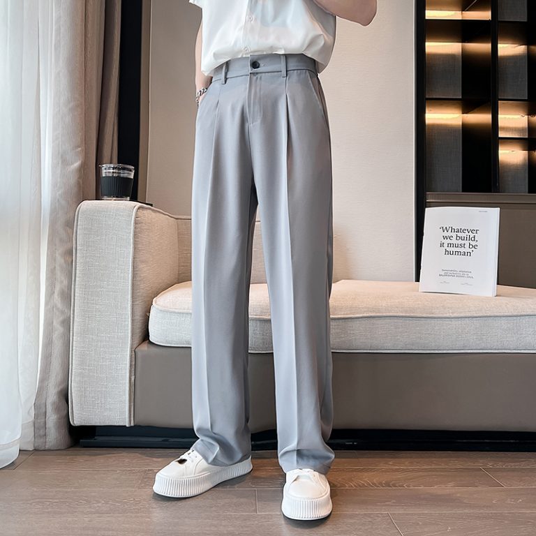 Men Suit Pants Solid Full Baggy Casual Wide Leg Trousers for Men Khaki Black White Japanese 5