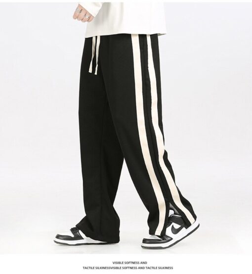 Men s Striped Slit Pants Spring Autumn Straight Wide Leg Trousers High Street Loose Casual Trousers 3