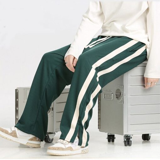 Men s Striped Slit Pants Spring Autumn Straight Wide Leg Trousers High Street Loose Casual Trousers 5