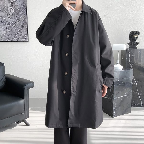 Men s Trench Coat Fashion long Windbreaker Men Solid Color Single Breasted Loose Casual Trench Man 4