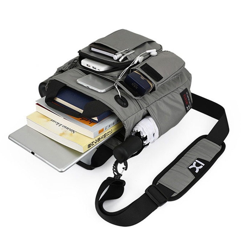 Men s USB Charging Messenger Bag Waterproof Zipper Handbag For Male Multifunctional Casual Crossbody Bag 4