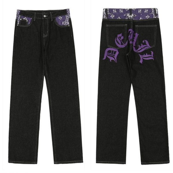 Men s Y2k Jeans Cashew Flowers Oversize Streetwear Casual Pants Punk Hip Hop Letter Print Baggy 4