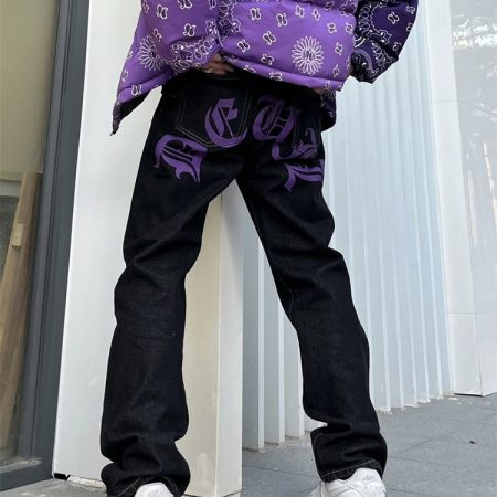 Men s Y2k Jeans Cashew Flowers Oversize Streetwear Casual Pants Punk Hip Hop Letter Print Baggy