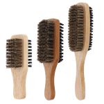 Mens Boar Bristle Hair Brush Natural Wooden Wave