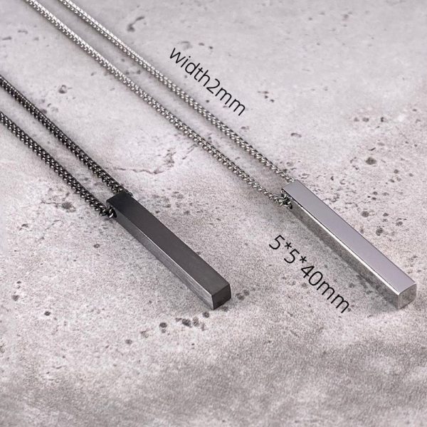 Mens Jewellery Rectangle Pendant Necklace Men Classic Width 2mm Stainless Steel Link Chain Necklace for Men 2