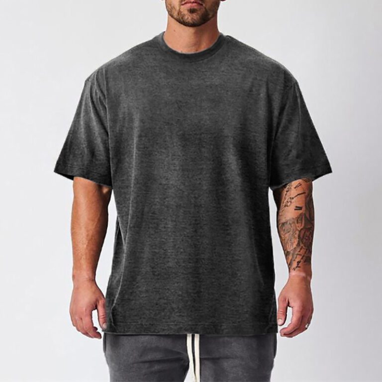 Mens Oversized Fit Short Sleeve T shirt With Dropped Shoulder Loose Hip Hop Fitness T Shirt 3