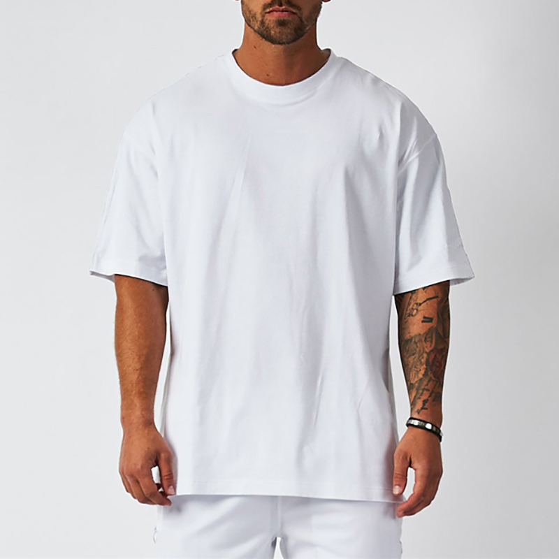 Mens Oversized Fit Short Sleeve T shirt With Dropped Shoulder Loose Hip Hop Fitness T Shirt 4