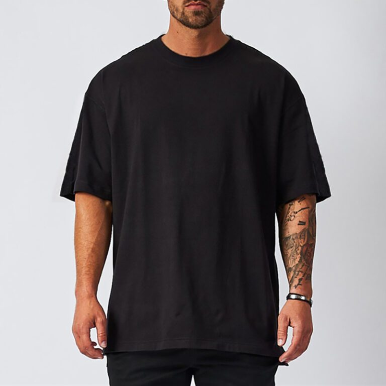 Mens Oversized Fit Short Sleeve T shirt With Dropped Shoulder Loose Hip Hop Fitness T Shirt