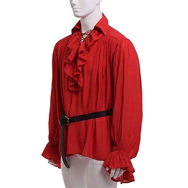 Mens Renaissance Costume Ruffled Long Sleeve Lace Up Medieval Steampunk Pirate Shirt Cosplay Prince Drama Stage 4