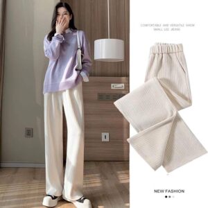 Milk Chenille Wide Leg Pants Women s Spring and Autumn High Waisted Straight Drape Mopping and 2