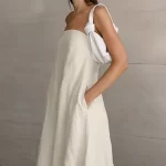 Minimalist Cotton Linen Design Strapless Dress Summer Women