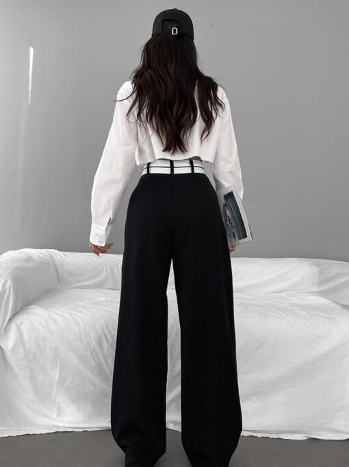 Mnealways18 Patchwork Wide Leg Pants Women Black Contrast Casual High Waist Pants Spring Summer 2023 Baggy 2