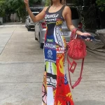 Multicolor Print Fishtail Long Dress For Women Summer