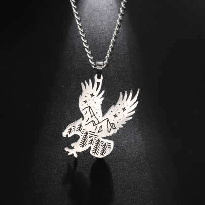 My Shape Eagle Wolf Animal Pendant Necklaces for Men Mountain Landscape Stainless Steel Necklace Fashion Male