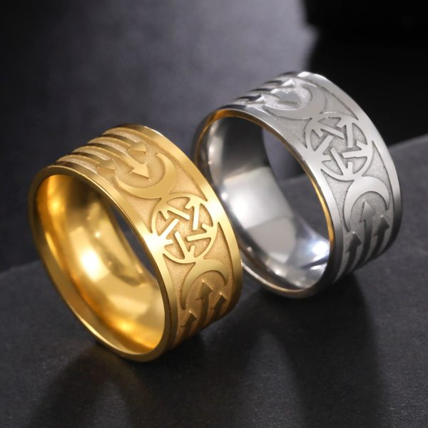 My Shape Vintage Pentagram Stainless Steel Rings for Men Women Goddess Symbol Star Moon Finger Ring