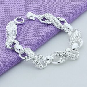 New 2019 Trendy 925 Sterling Silver White Chinese Dragon Chain Bracelets For Men Fashion Jewelry Pulseira 5