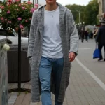 New 2024 Mens Knitted Cotton Cardigan Fashion Long