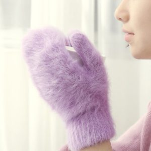 New Cute Rabbit Wool Gloves Korean Female Winter Thicken Warm Mittens Solid Color Elastic Full Finger 10.jpg 640x640 10