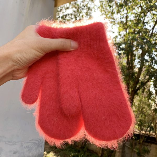 New Cute Rabbit Wool Gloves Korean Female Winter Thicken Warm Mittens Solid Color Elastic Full Finger 5