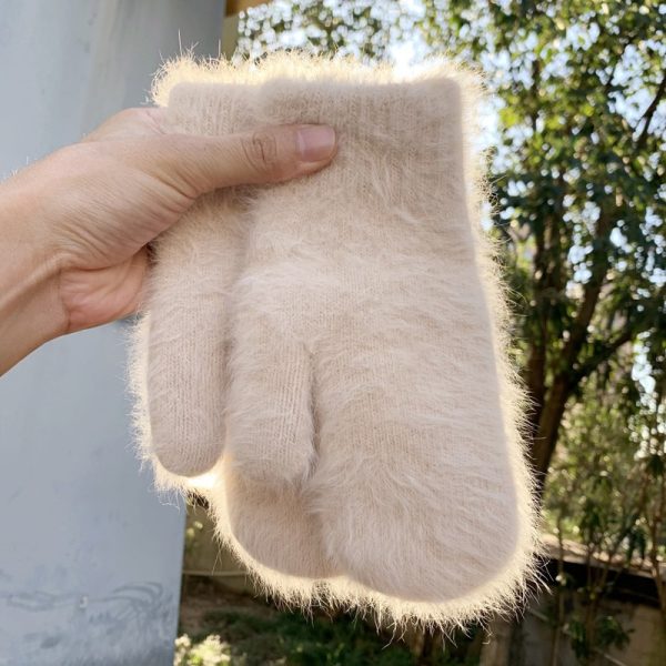 New Cute Rabbit Wool Gloves Korean Female Winter Thicken Warm Mittens Solid Color Elastic Full Finger