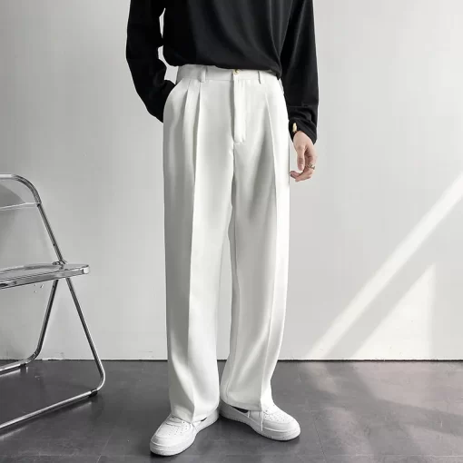 New Draped Straight Men Pants Fashion Business Korean Loose Casual White Black Gray Wide leg Trousers 1