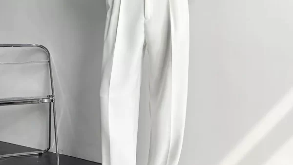 New Draped Straight Men Pants Fashion Business Korean Loose Casual White Black Gray Wide leg Trousers
