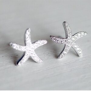 New Fashion Anti allergic 925 Sterling Silver Jewelry Micro embedded Crystal Starfish Personality Exquisite Earrings E037 2
