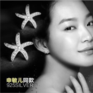 New Fashion Anti allergic 925 Sterling Silver Jewelry Micro embedded Crystal Starfish Personality Exquisite Earrings E037 4