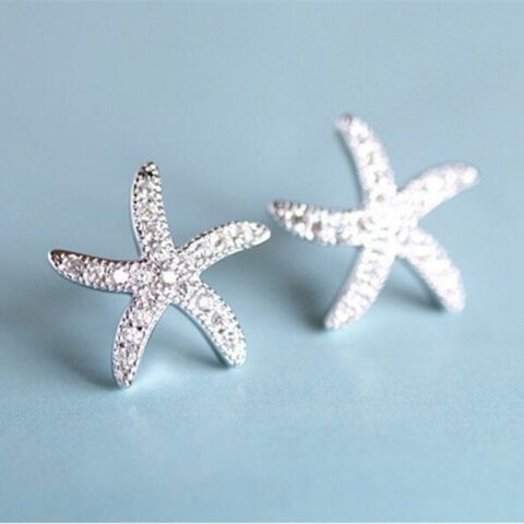 New Fashion Anti allergic 925 Sterling Silver Jewelry Micro embedded Crystal Starfish Personality Exquisite Earrings E037