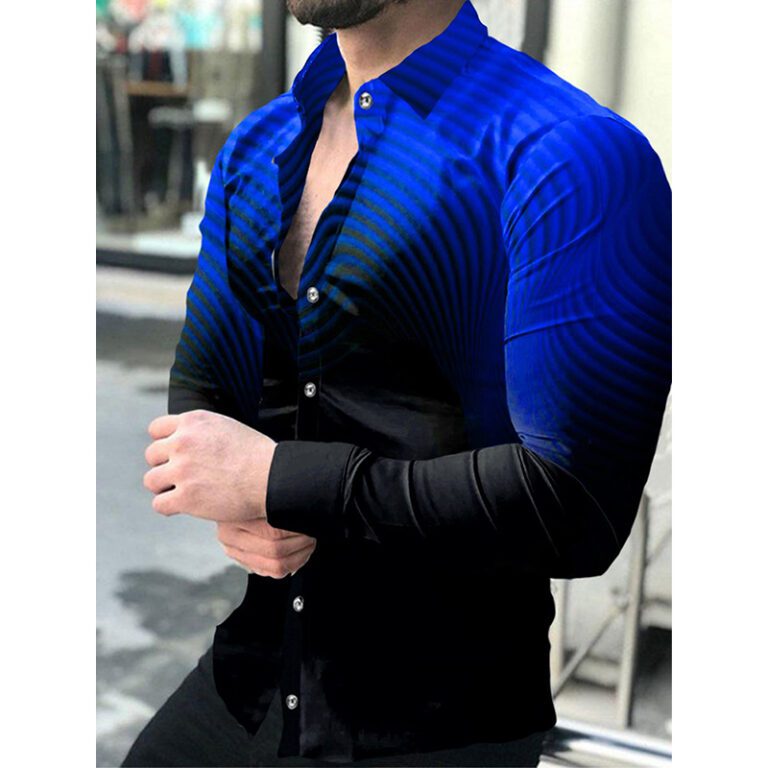 New Fashion Men Shirts Turn down Collar Buttoned Shirt Casual Designer Vintage Print Long Sleeve Tops 1