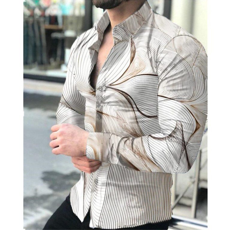 New Fashion Men Shirts Turn down Collar Buttoned Shirt Casual Designer Vintage Print Long Sleeve Tops 3