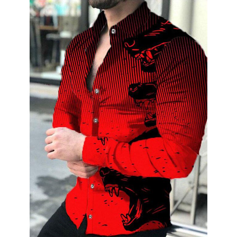 New Fashion Men Shirts Turn down Collar Buttoned Shirt Casual Designer Vintage Print Long Sleeve Tops 5