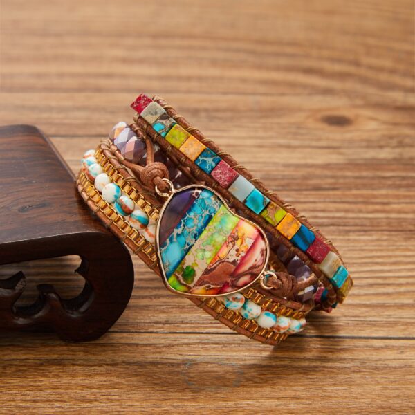 New Fashion Mixed Color Natural Stone Bracelet For Women Men Chakra Heart Wrap Leather Chain Bracelet 1