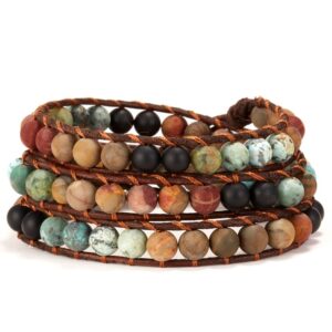 New Fashion Mixed Color Natural Stone Bracelet For Women Men Chakra Heart Wrap Leather Chain Bracelet 1.jpg 640x640 1
